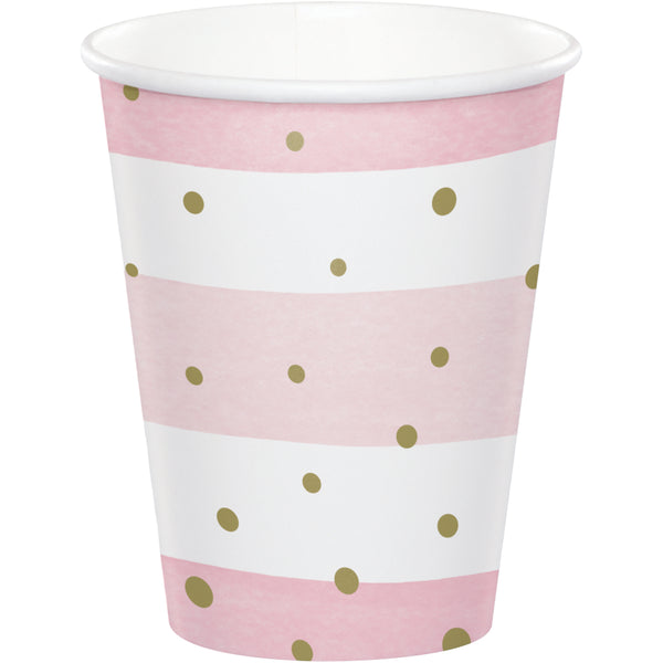 Pink and Gold Celebration Paper Cups Metallic Print