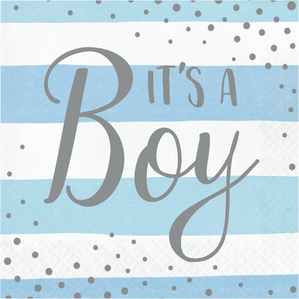 Blue and Silver Celebration Lunch Napkins It's A Boy 2 ply