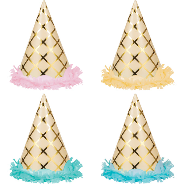 Ice Cream Party Hats Foil Fringe