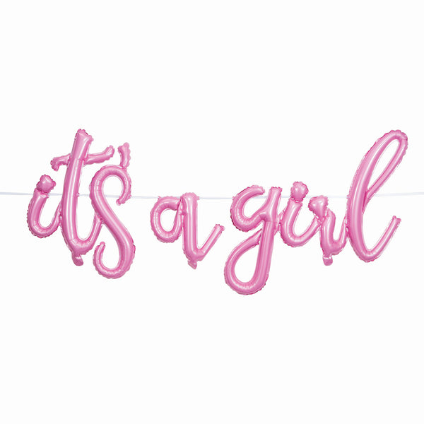 Pink 'It's a Girl' Air-Fill Balloon Banner with Ribbon