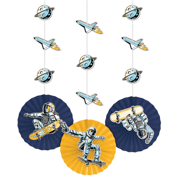 Space Skater Hanging Paper Fans with Attachments