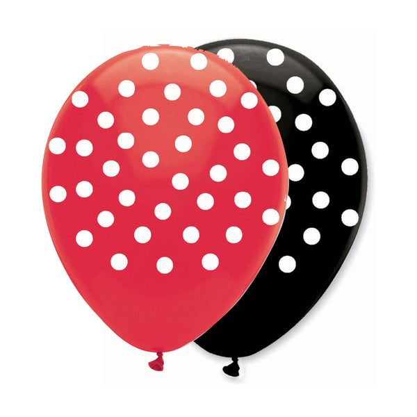 Red & Black Polka Dot Latex Balloons All Round Print