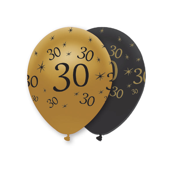 Black and Gold 30 Latex Balloons Pearlescent All Round Print Bulk