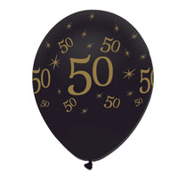 Black and Gold 50 Latex Balloons Pearlescent All Round Print