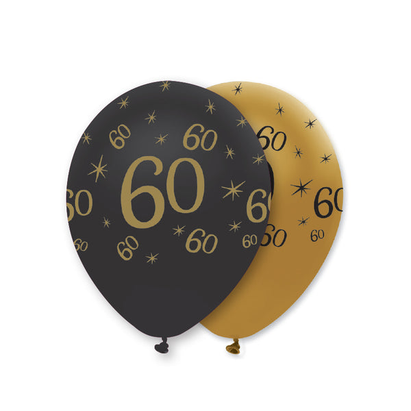 Black and Gold 60 Latex Balloons Pearlescent All Round Print Bulk