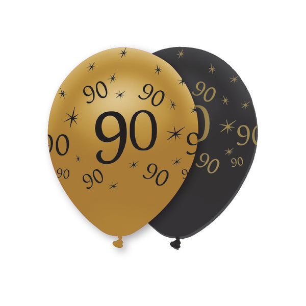 Black and Gold 90 Latex Balloons Pearlescent All Round Print Bulk
