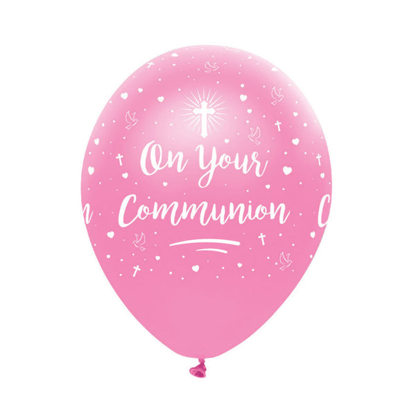 On Your Communion Pink Latex Balloons Pearlescent All Round Print