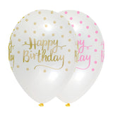 Pink Chic Happy Birthday Latex Balloons Crystal Clear All Round Print