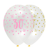 Pink Chic Age 30 Latex Balloons Crystal Clear All Round Print Bulk