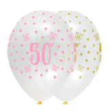 Pink Chic Age 50 Latex Balloons Crystal Clear All Round Print Bulk