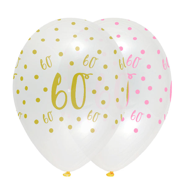 Pink Chic Age 60 Latex Balloons Crystal Clear All Round Print