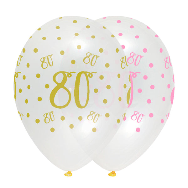 Pink Chic Age 80 Latex Balloons Crystal Clear All Round Print