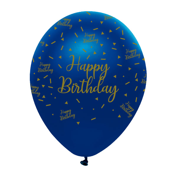 Navy and Gold Geode Happy Birthday Latex Balloons Pearlescent All Round Print