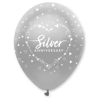 Silver Anniversary Latex Balloons Pearlescent All Round Print