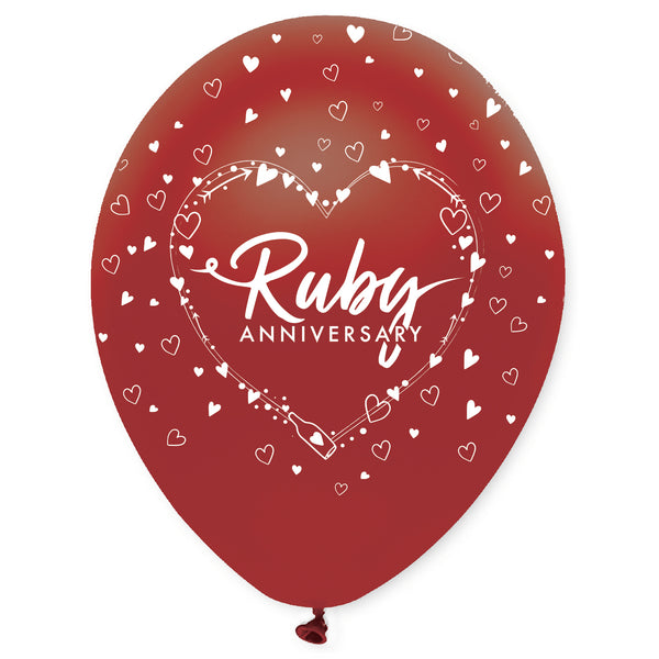 Ruby Anniversary Latex Balloons Pearlescent All Round Print