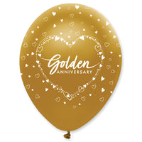 Golden Anniversary Latex Balloons Pearlescent All Round Print