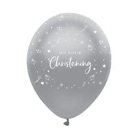 On Your Christening Latex Balloons Silver Pearlescent All Round Print